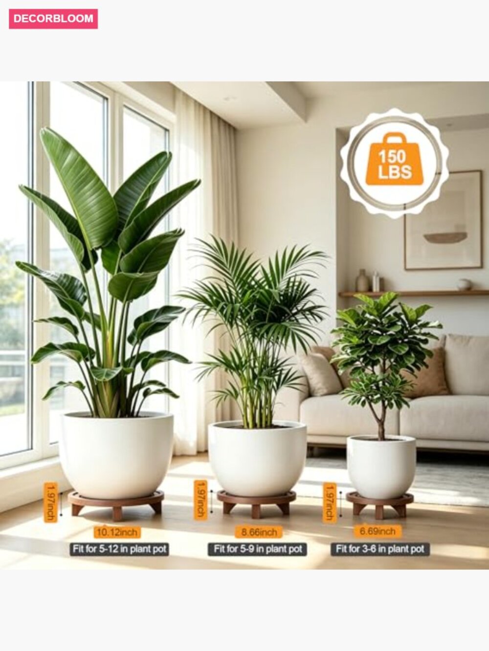 3-Pack Wooden Plant Stands Indoor Pedestal Riser Set of 3 - Picture 4 of 7